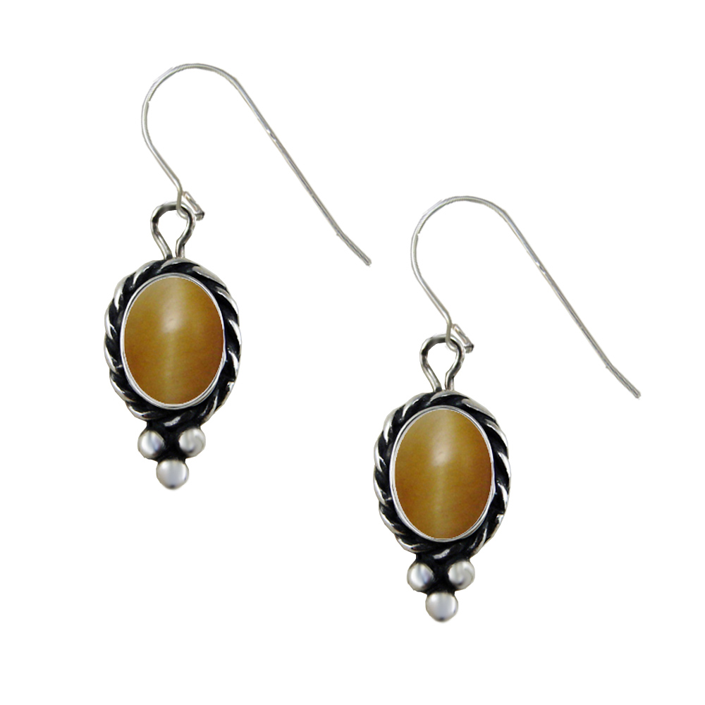 Sterling Silver Little Honey Tiger Eye Gemstone Drop Dangle Earrings